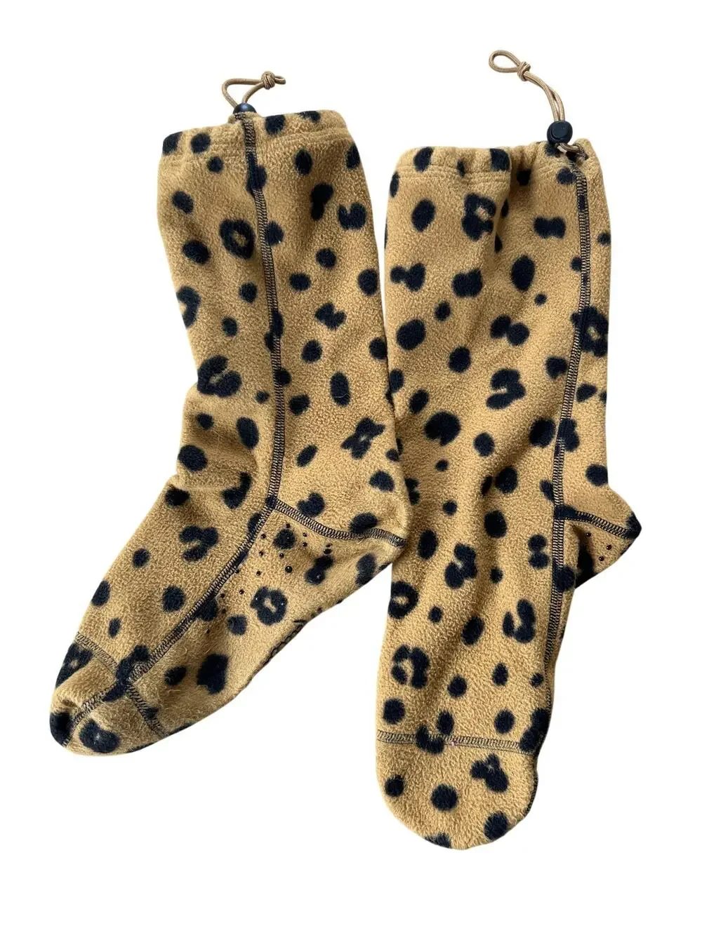 Muk Luks Boot Socks Womens One Size Regular Beige Fleece Leopard Print